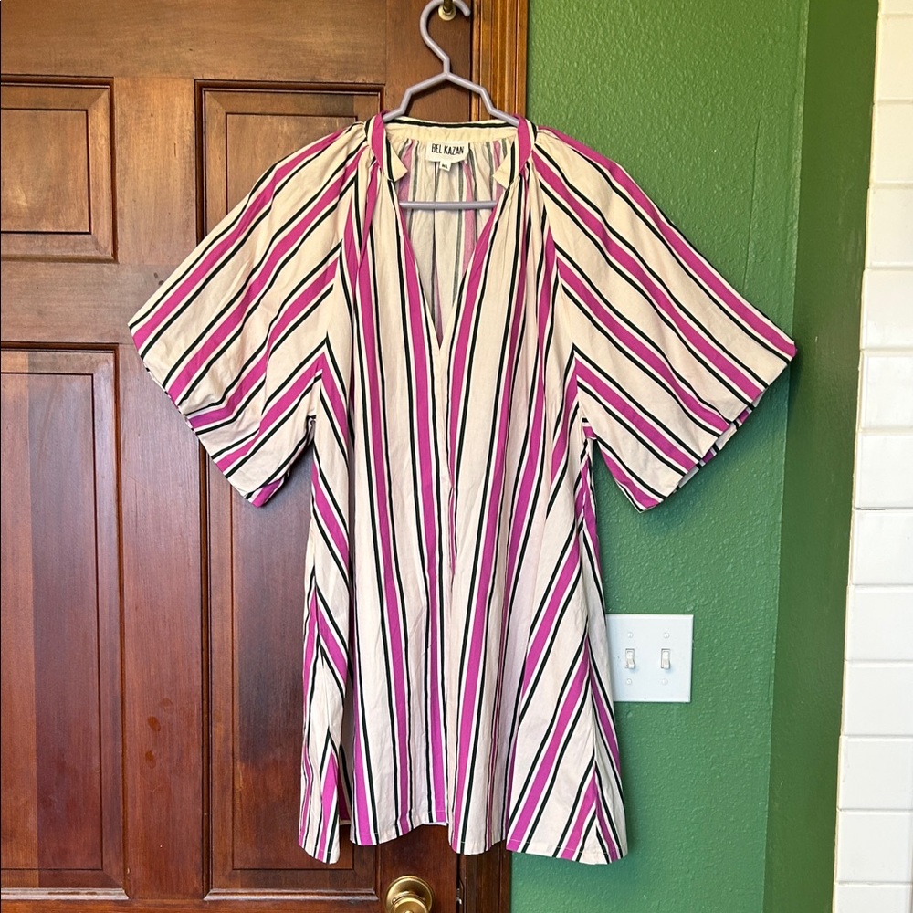 Bel Kazan Pink and Black Striped Women's Kaftan Dress